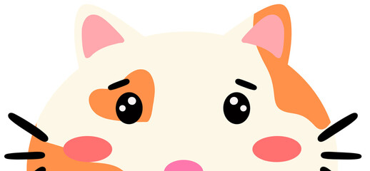 Illustration of a half-faced, orange-patterned, white cat. Cute face. Can be used to decorate various pieces of work.