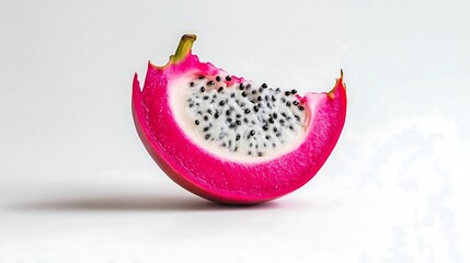 Close Up of a Freshly Cut Dragon Fruit Slice on a White Background