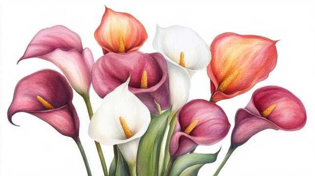 Watercolor Calla Lilies Bouquet.