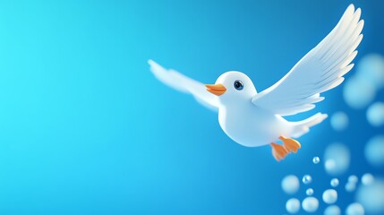 Obraz premium A cartoon white dove with orange feet flies through the air.