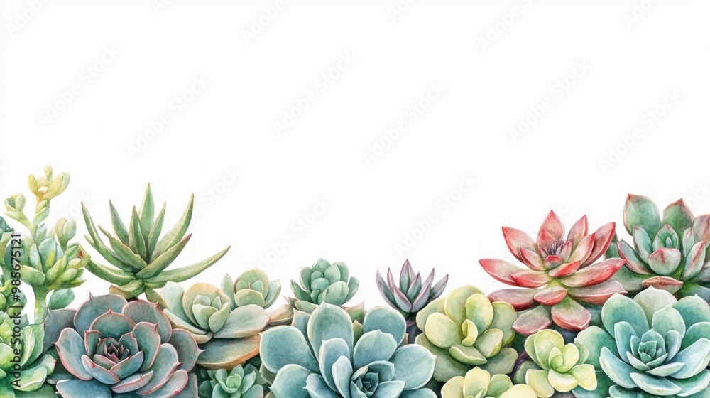 Wall mural Watercolor Succulents Border.