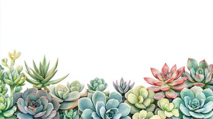 Fototapeta premium Watercolor Succulents Border.