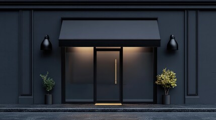 Shop illustration with black awning, black friday and promotion concept. Generative AI