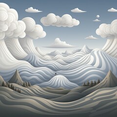 Minimalistic Linear Pattern with Elegant Flow of White Wavy Lines