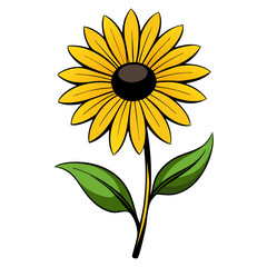 Illustration of Black-Eyed Susan Flower, Vibrant Black-Eyed Susan Vector Illustration - Radiant Yellow Petals with a Dark Center, Perfect for Summer and Wildflower Themes
