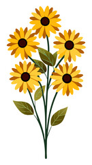 Illustration of Black-Eyed Susan Flower, Vibrant Black-Eyed Susan Vector Illustration - Radiant Yellow Petals with a Dark Center, Perfect for Summer and Wildflower Themes