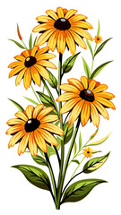 Illustration of Black-Eyed Susan Flower, Vibrant Black-Eyed Susan Vector Illustration - Radiant Yellow Petals with a Dark Center, Perfect for Summer and Wildflower Themes