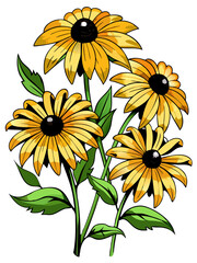 Illustration of Black-Eyed Susan Flower, Vibrant Black-Eyed Susan Vector Illustration - Radiant Yellow Petals with a Dark Center, Perfect for Summer and Wildflower Themes