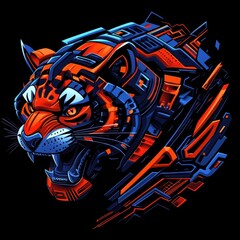 Obraz premium Stylized 3D tiger, sharp angular lines, modern design.