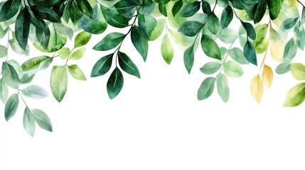 Watercolor Green Leaves Border.