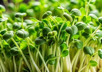 Obraz premium Fresh green pea sprouts unfurl in natural light, their delicate tendrils stretching toward the sun, supporting plump