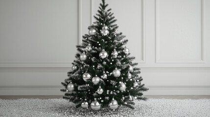 Decorative Christmas Tree with Silver Sparkly Ornaments and Confetti for a Festive and Modern Holiday Celebration