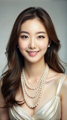 Pretty Asian beauty woman curly long hair with Korean makeup glowing face and healthy facial skin