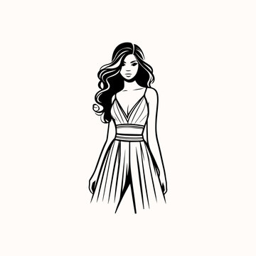 recommend clip art: Beautiful young woman Vintage engraving vector illustration. Vintage retro engraving vector emblem, print, illustration. women fashion logo design. professional lady, women dress  line art logo.