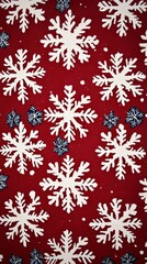 Red Background with White Snowflakes and Blue Glitter