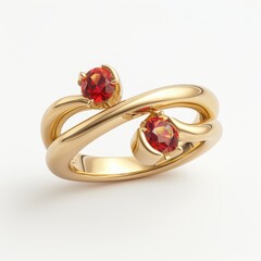 Gold Ring with Red Stones.