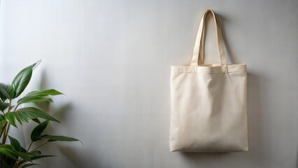 A blank canvas tote bag displayed on a neutral background, great for advertising eco-friendly or promotional designs.