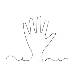 Continuous one line palm hand isolated vector illustration.