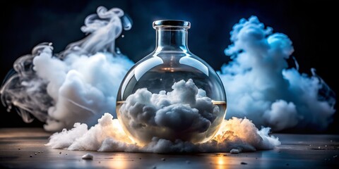 Glowing clouds of atomic sodium vapor swirl within a spherical glass flask, emitting a soft luminescence that casts