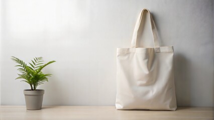 A blank canvas tote bag displayed on a neutral background, great for advertising eco-friendly or promotional designs.