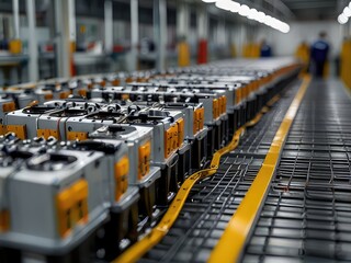 Obraz premium rows of seats in a supermarket,audio mixer control panel,close up of computer board