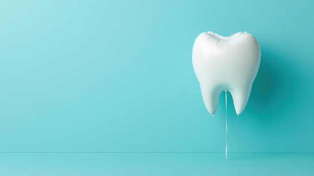 Artistic close-up of a tooth-shaped balloon at a dentist's retirement party, symbolizing a fun and thematic farewell Tooth balloon, Dentist party decor