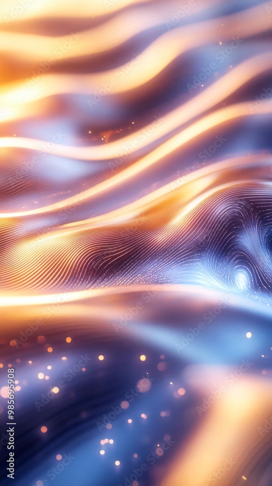 Poster vibrant abstract waves with luminous patterns and soft gradients, creating a dreamy and ethereal atm