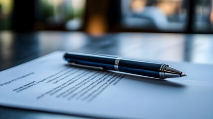 Fototapeta premium Business Contract with Pen Laying Across Formal Agreement Signing
