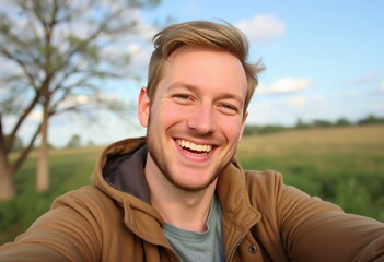 Smiling Russian man looking joyful and carefree exuding a sense