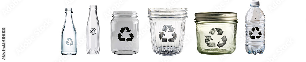 Aufkleber a plastic water bottle, slightly crumpled, with a visible recycle symbol on its side. photorealistic