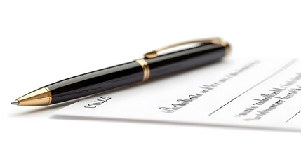 Signed Business Contract with Pen on White Background Representing Deal Finalization