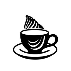 Cup of coffee with croissant, logo vector illustration