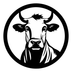 Cow's head, farm and milk logo, black and white vector illustration