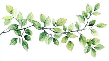 plant with leaves at the end of a branch, watercolor clipart, white background Design the number 5G using network tecnology gobal