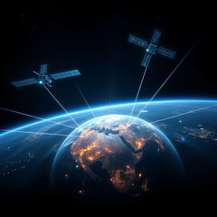 Fototapeta premium Global satellite communication system above Earth