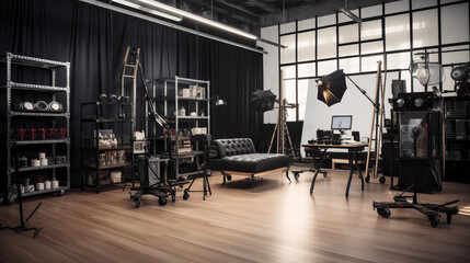 Obraz premium Modern photography studio, Dark tone.