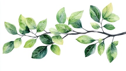 Fototapeta premium Watercolor clipart showcasing artistic botanical leaves on a branch, white