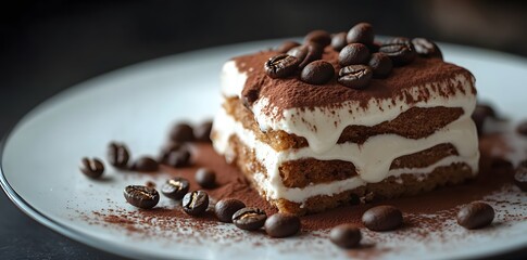 Delicious Tiramisu with Coffee Beans