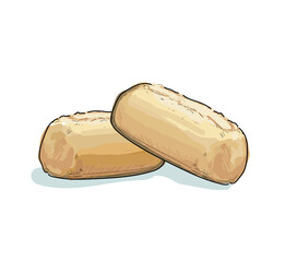 two bread roll pastry baguete isolated on white background