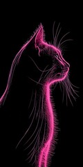 A glowing pink cat portrait against a black background.