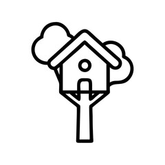 Wooden birdhouse attached to a tree