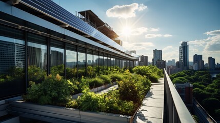 Solar panels on a high-rise building, showcasing urban sustainability