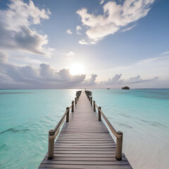 Naklejka premium wooden pier on the sea