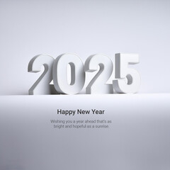 2025 Happy New year 3D Text Design with White Background