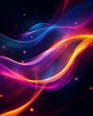 Obraz premium Abstract colorful waves glow in the dark with bright sparkles.