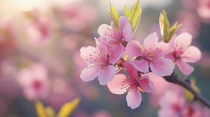 Fototapeta premium Delicate Pink Blossoms in the Gentle Sunlight