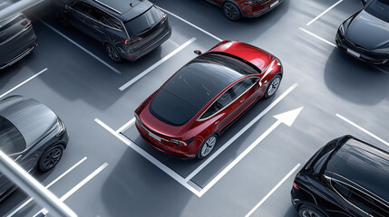 Red generic electric car parking in open parking lot