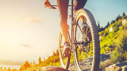 Exercise: Silhouette of a person jogging or cycling against a sunrise backdrop. 