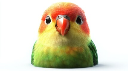 Obraz premium A colorful 3D emoji of a lovebirdâ€™s face, with A colorful 3D emoji of a lovebird's face, with vibrant green and red feathers, looking cute and joyful, on a white backdrop 