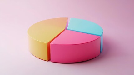 A 3D pie chart with four segments in yellow, pink, blue, and orange.
